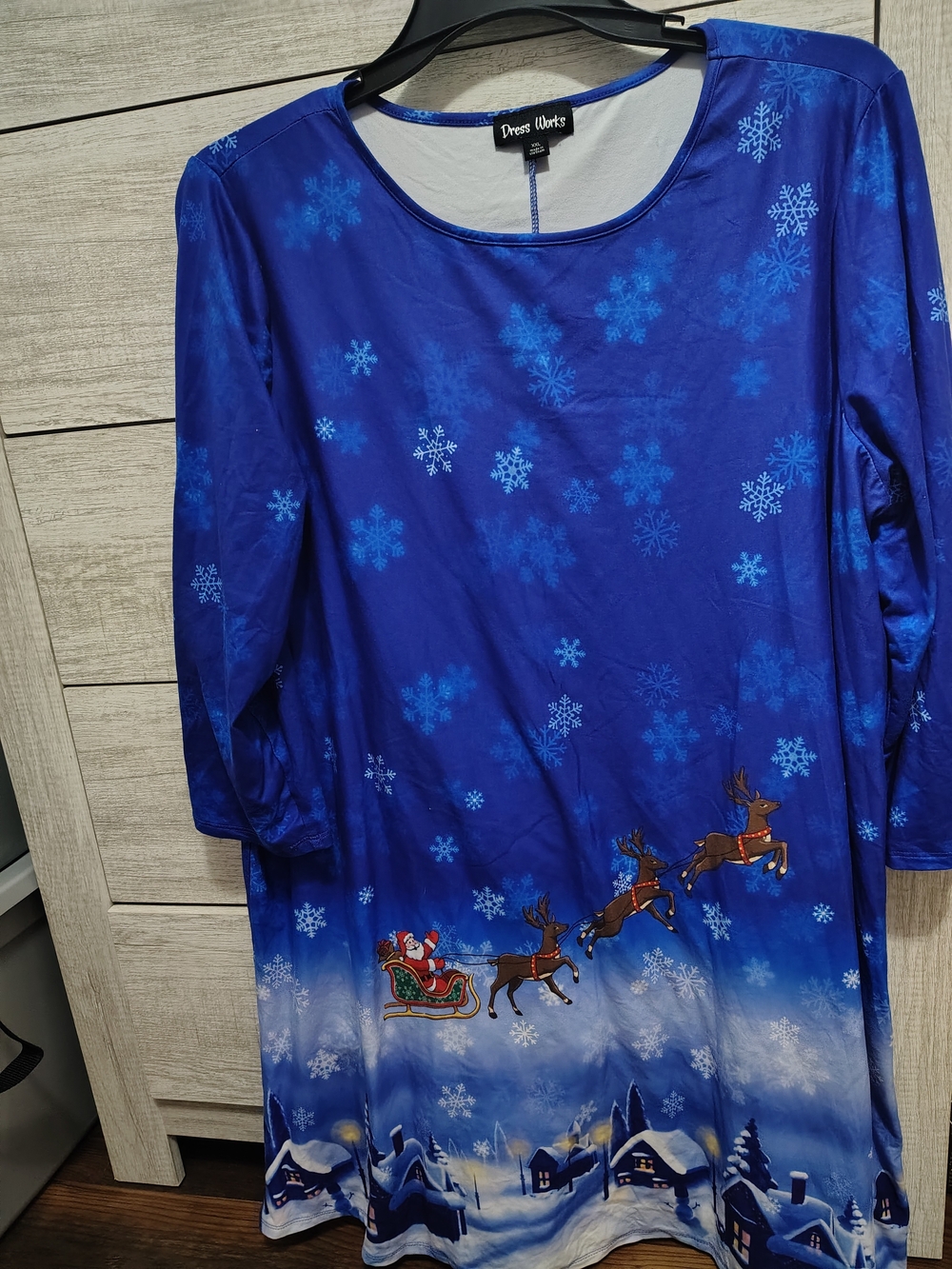 Dress Works Blue & White Snowflake Reindeer Maxi Dress